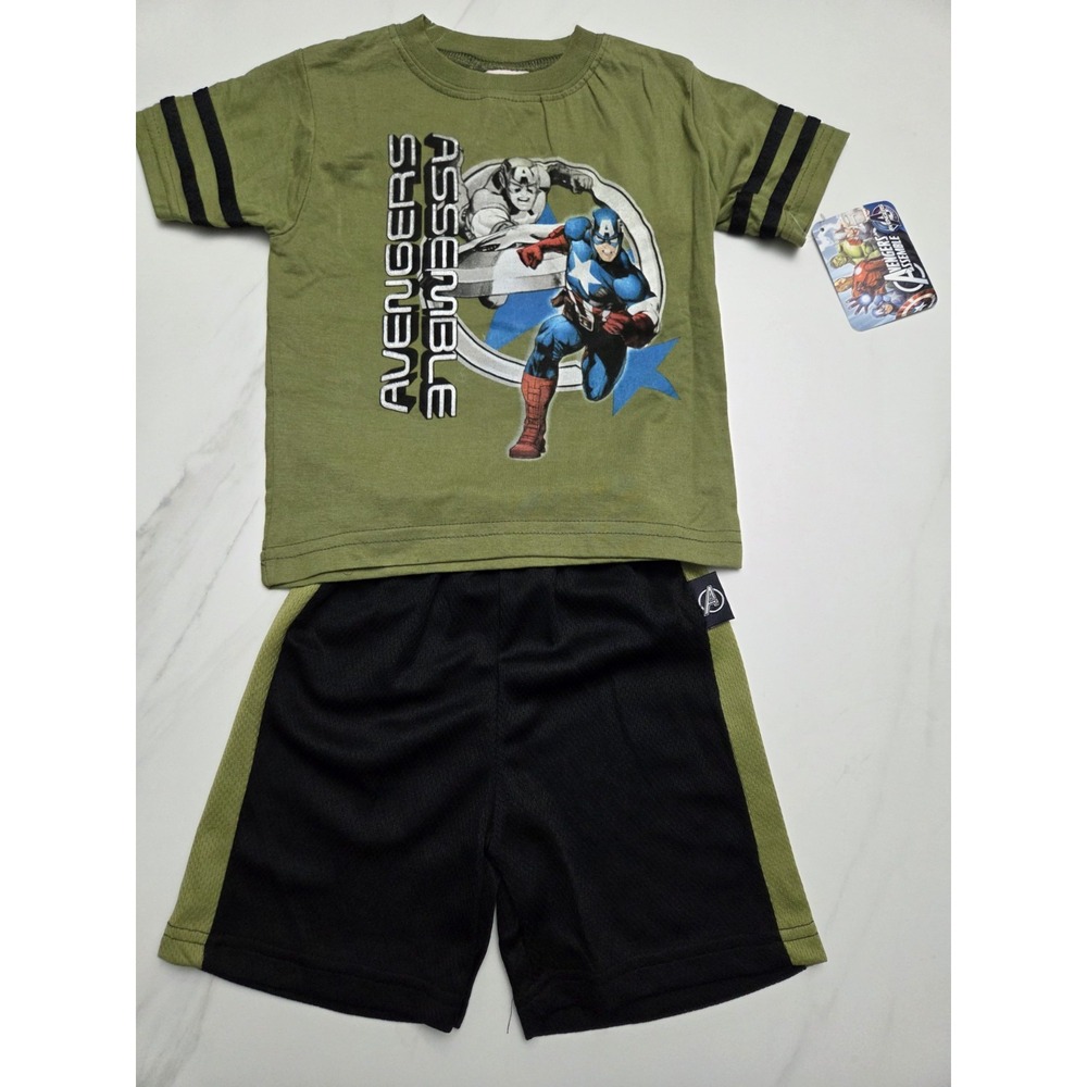 Marvel Avengers Captain America Baby Boys Outfit Set 12M Green Shirt Shorts